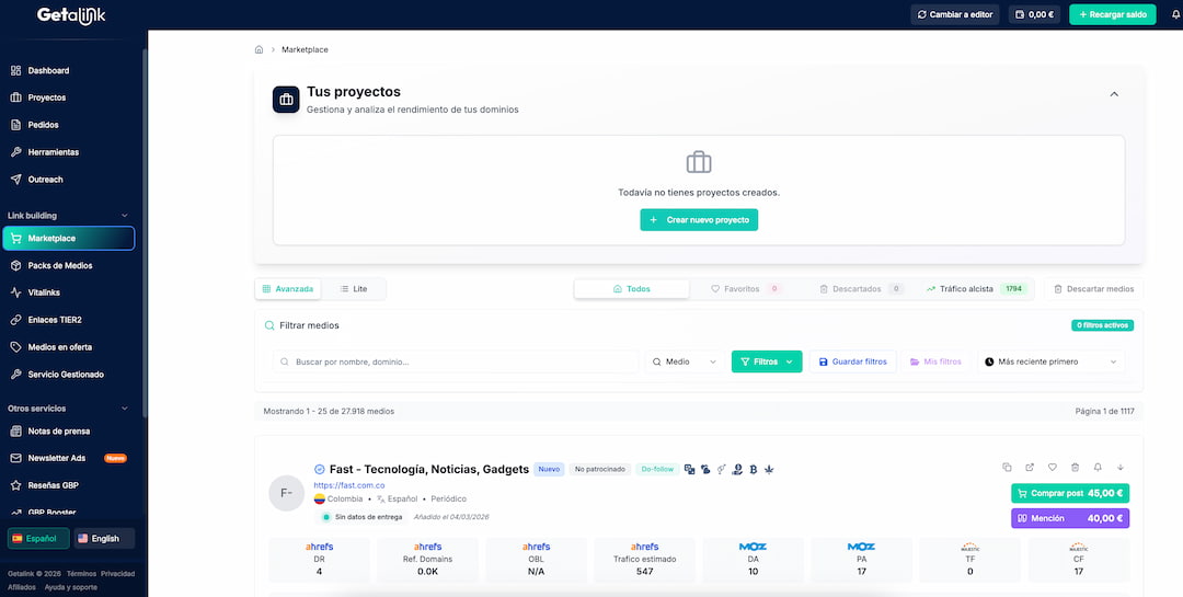 Getalink, plataforma de link building