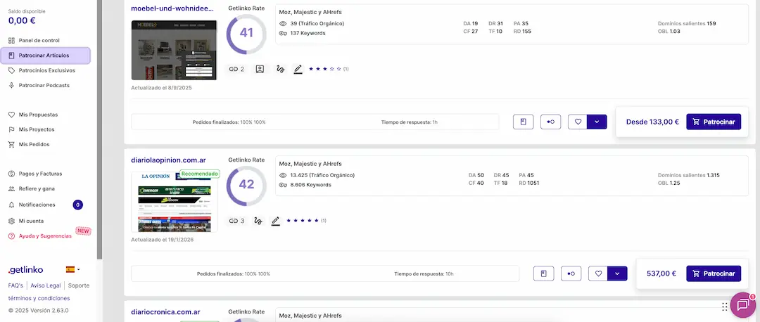 Getlinko, plataforma de link building