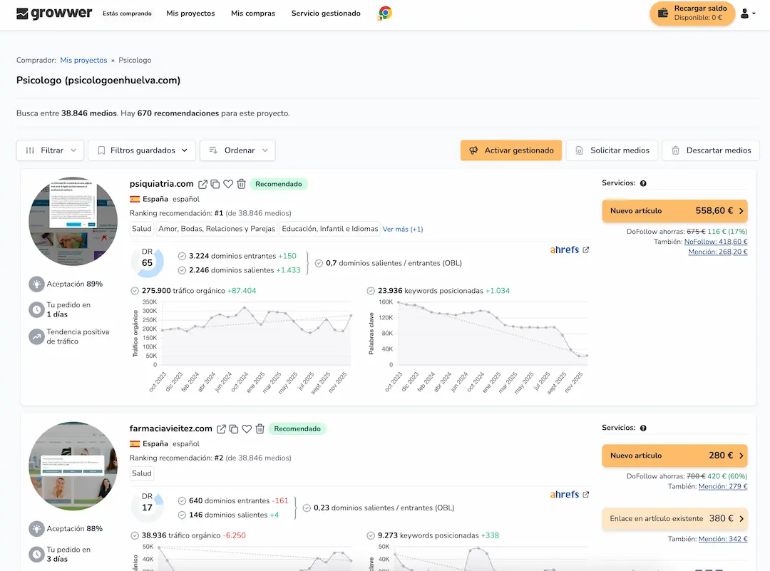 Growwer, plataforma de link building