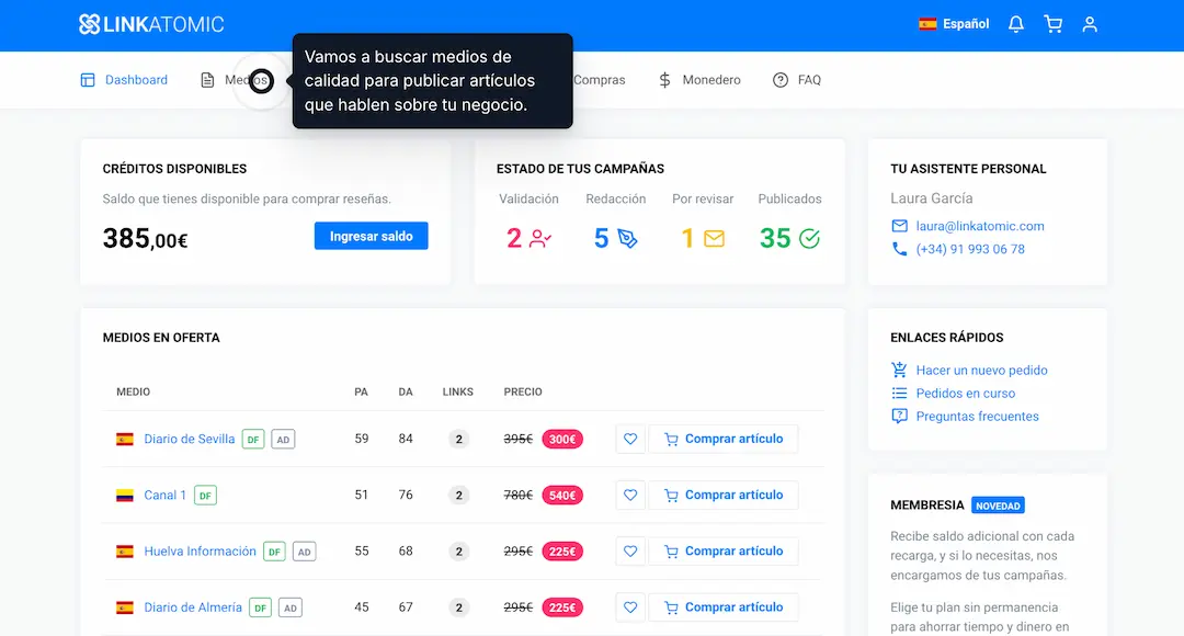 Linkatomic, plataforma de link building