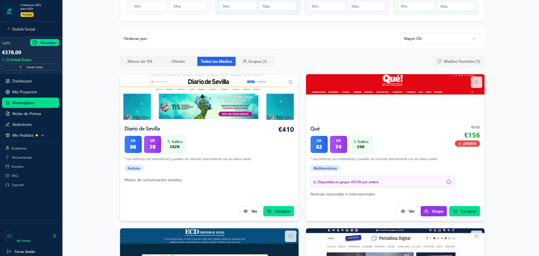 Plataforma Dolink para comprar enlaces SEO y artículos patrocinados