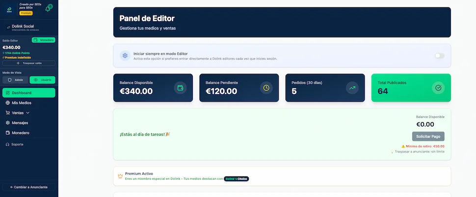 Plataforma Dolink Editores para vender enlaces y artículos patrocinados